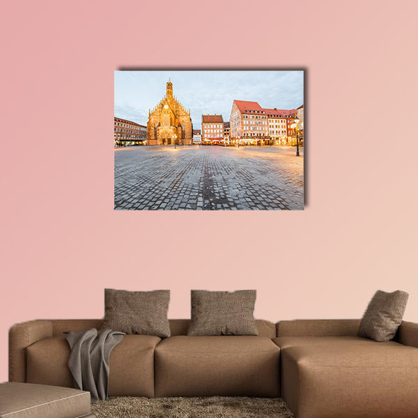 Night view on the illuminated market in Nurnberg city, Germany wall art