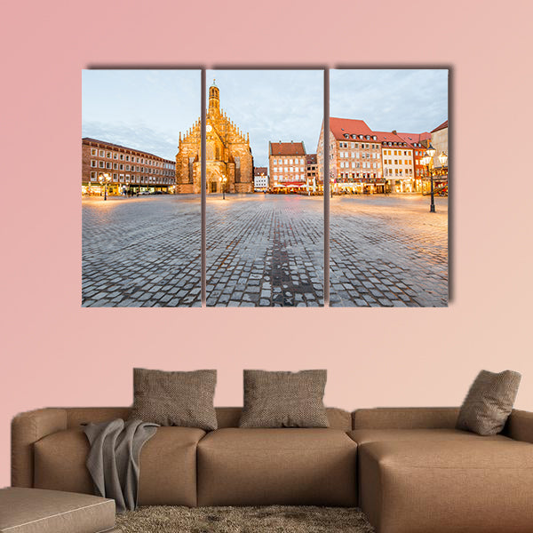 Night view on the illuminated market in Nurnberg city, Germany wall art