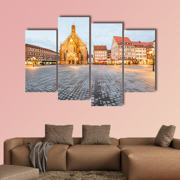 Night view on the illuminated market in Nurnberg city, Germany wall art