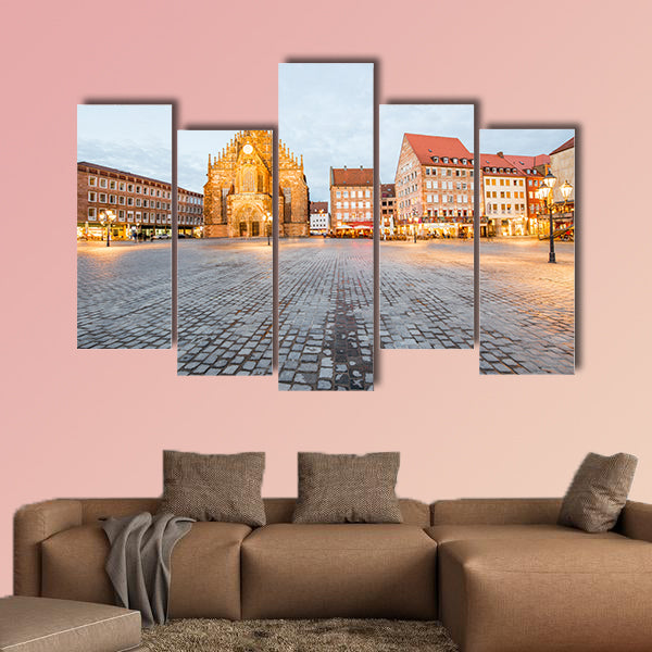 Night view on the illuminated market in Nurnberg city, Germany wall art