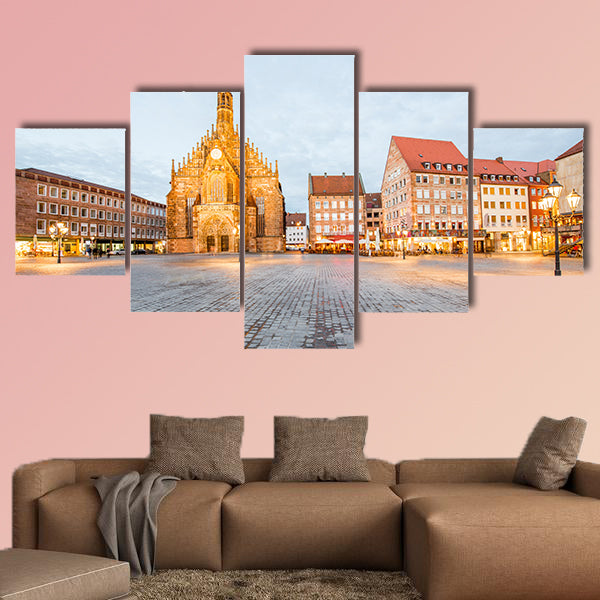 Night view on the illuminated market in Nurnberg city, Germany wall art