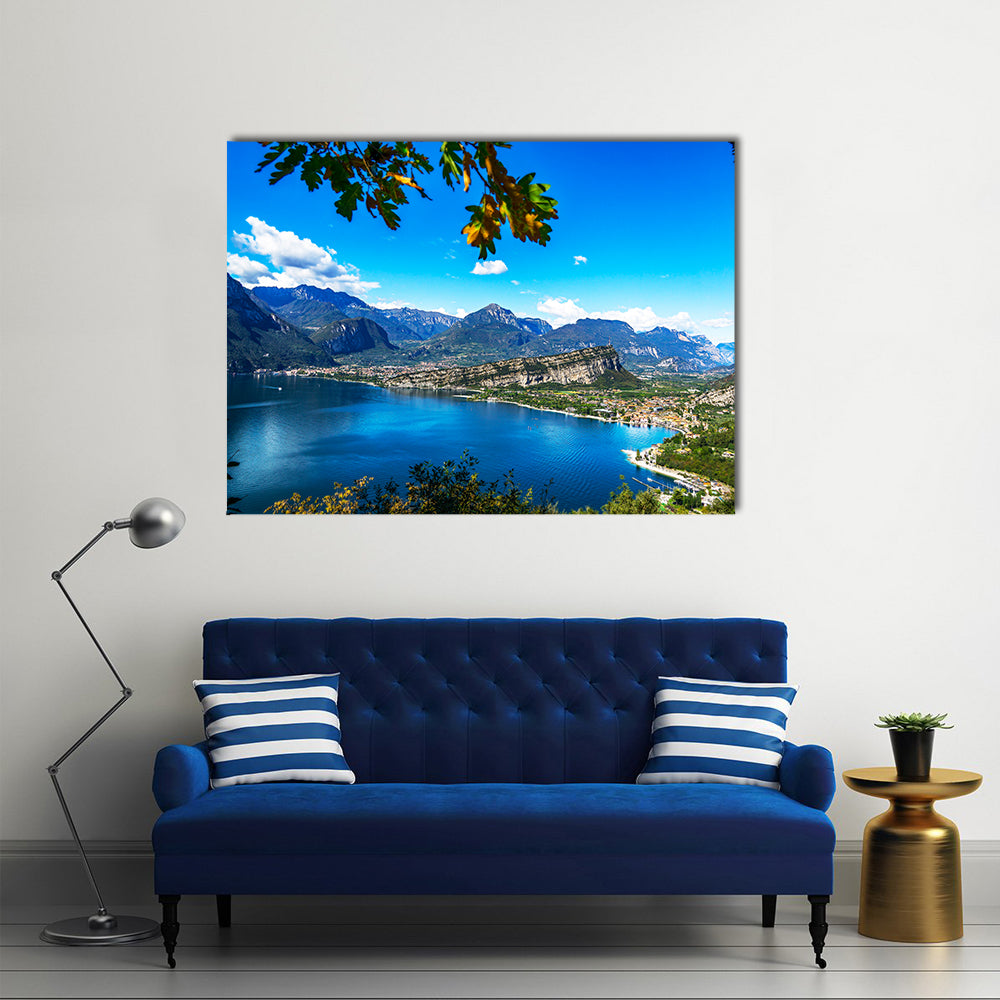 A picturesque outlook over the mountains at lake garda multi panel canvas wall art