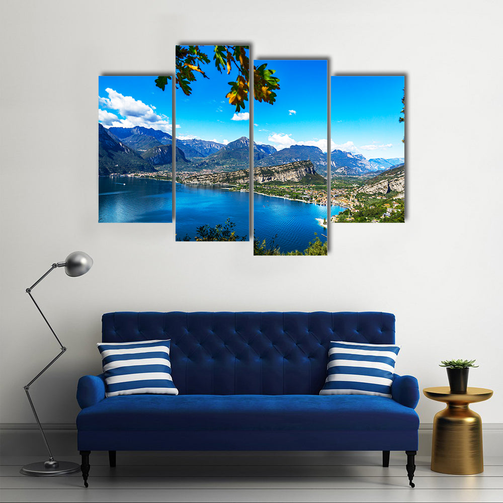 A picturesque outlook over the mountains at lake garda multi panel canvas wall art
