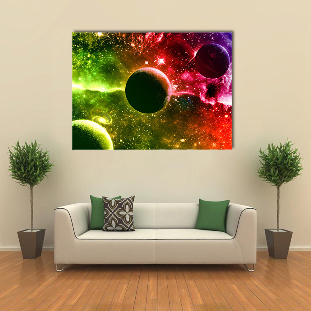 Galaxy Transitioning Into Nebula Stars And Planets Multi Panel Canvas Wall Art