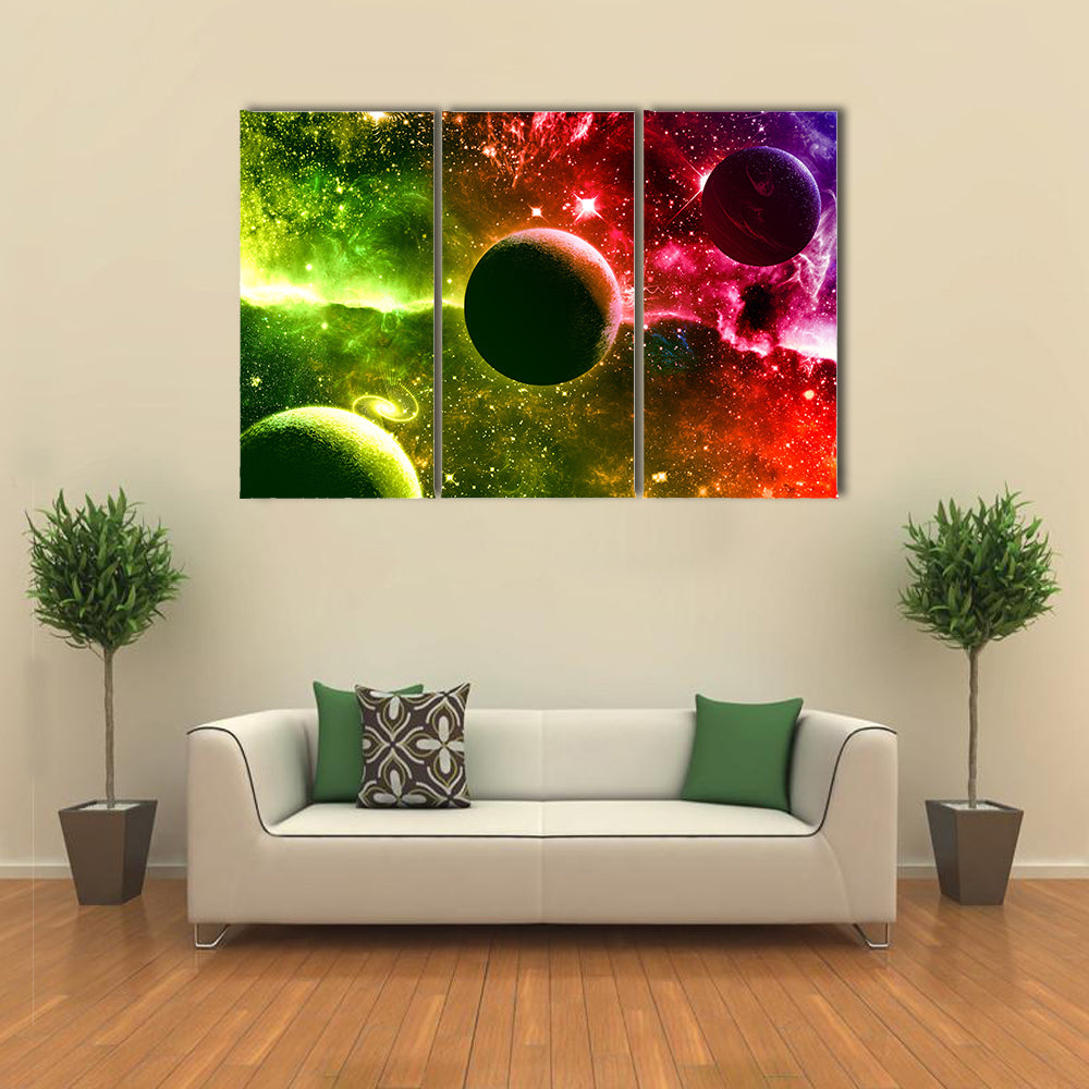 Galaxy Transitioning Into Nebula Stars And Planets Multi Panel Canvas Wall Art