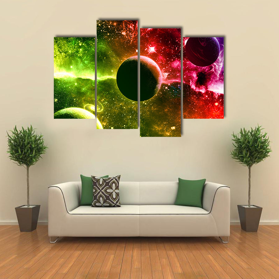 Galaxy Transitioning Into Nebula Stars And Planets Multi Panel Canvas Wall Art