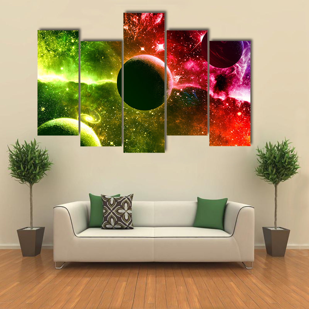 Galaxy Transitioning Into Nebula Stars And Planets Multi Panel Canvas Wall Art