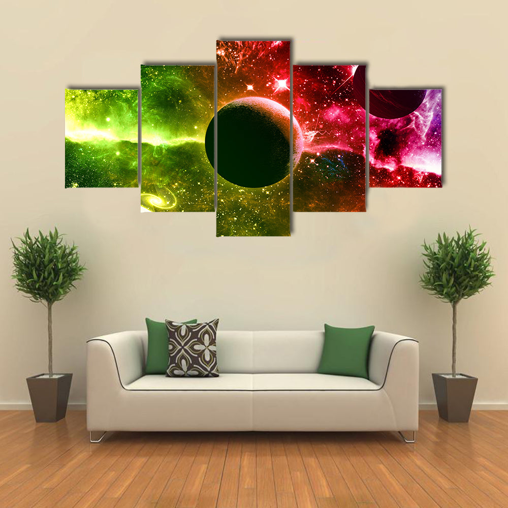 Galaxy Transitioning Into Nebula Stars And Planets Multi Panel Canvas Wall Art