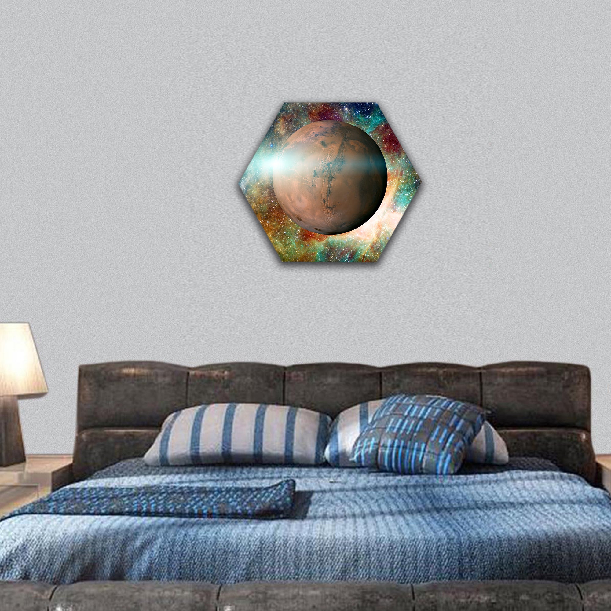 Planet Mars in the solar system hexagonal canvas wall art
