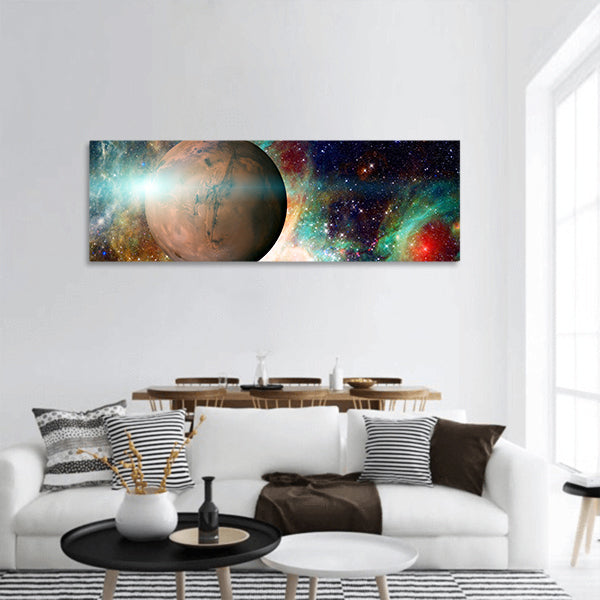 Planet Mars in the solar system panoramic canvas wall art