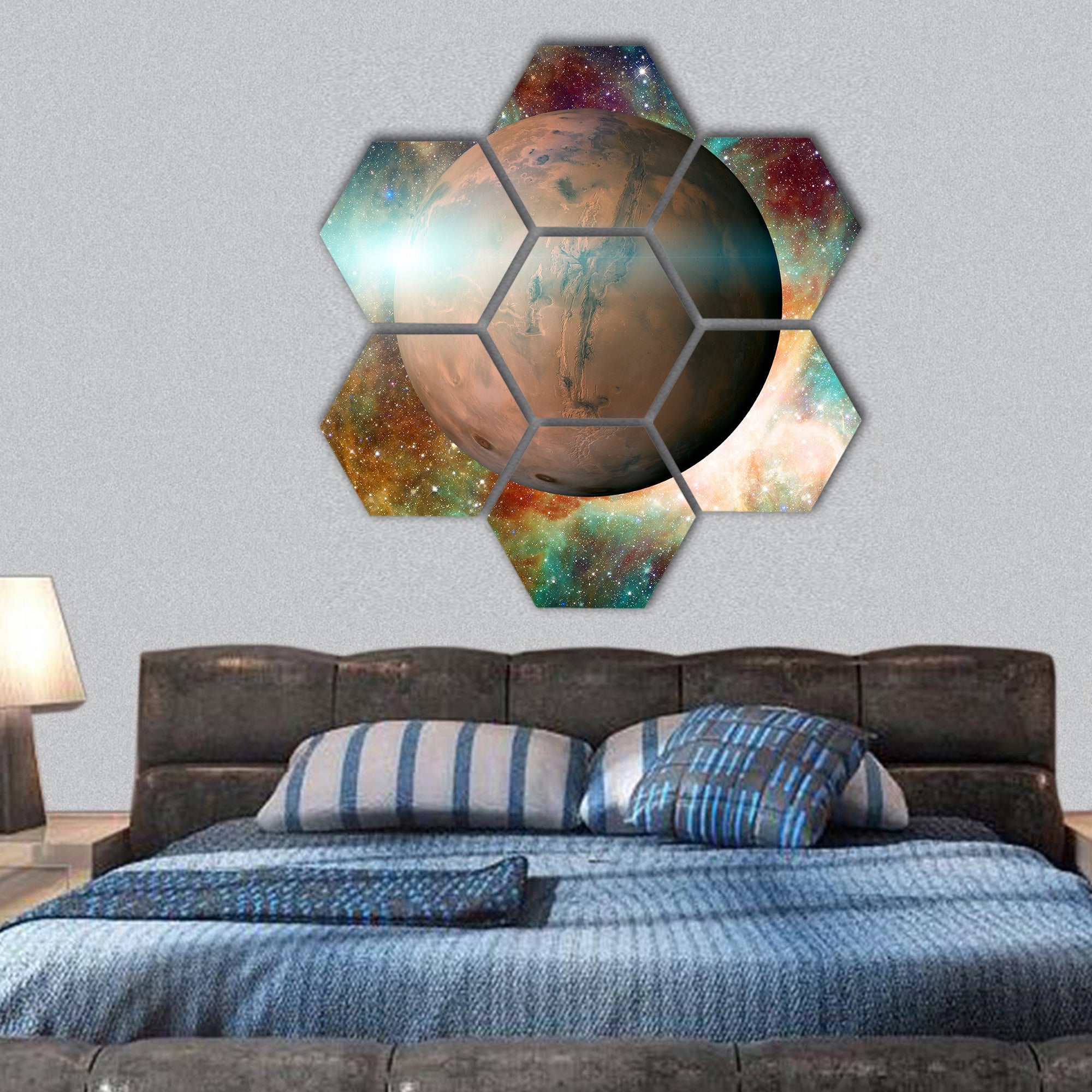 Planet Mars in the solar system hexagonal canvas wall art