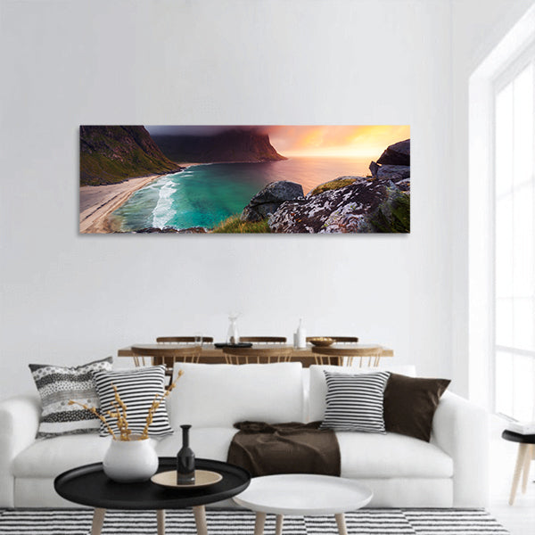 Kvalvika beach in Norway panoramic canvas wall art