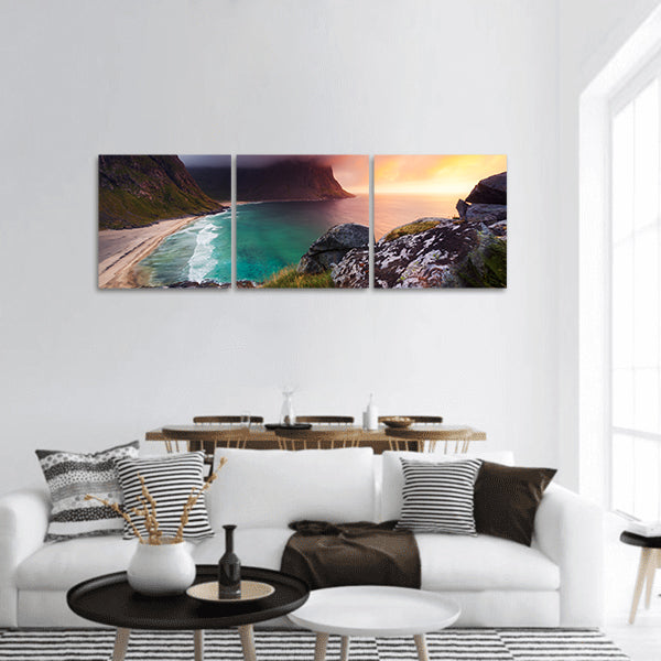 Kvalvika beach in Norway panoramic canvas wall art