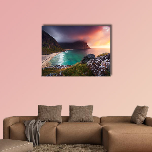 Kvalvika beach in Norway multi panel canvas wall art