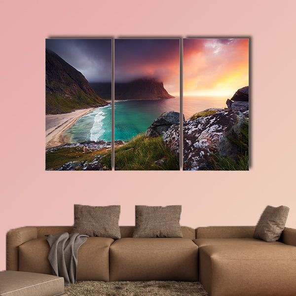 Kvalvika beach in Norway multi panel canvas wall art