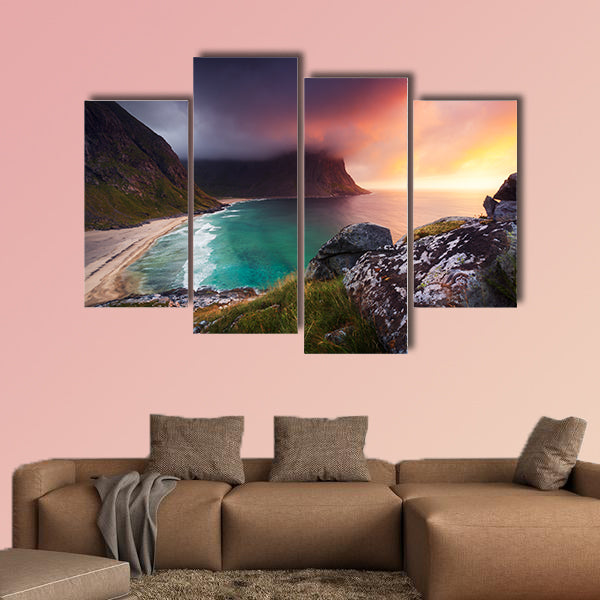 Kvalvika beach in Norway multi panel canvas wall art