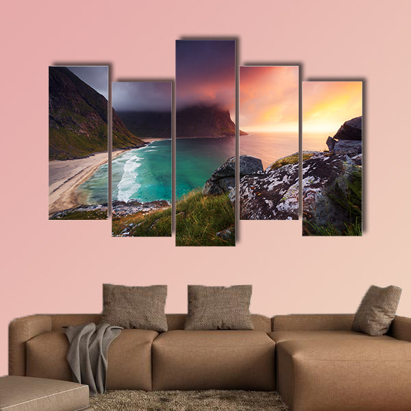 Kvalvika beach in Norway multi panel canvas wall art