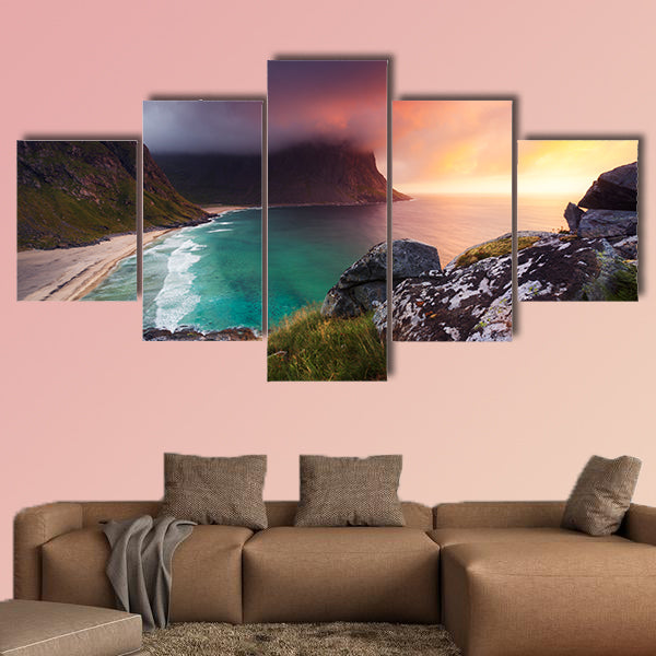 Kvalvika beach in Norway multi panel canvas wall art