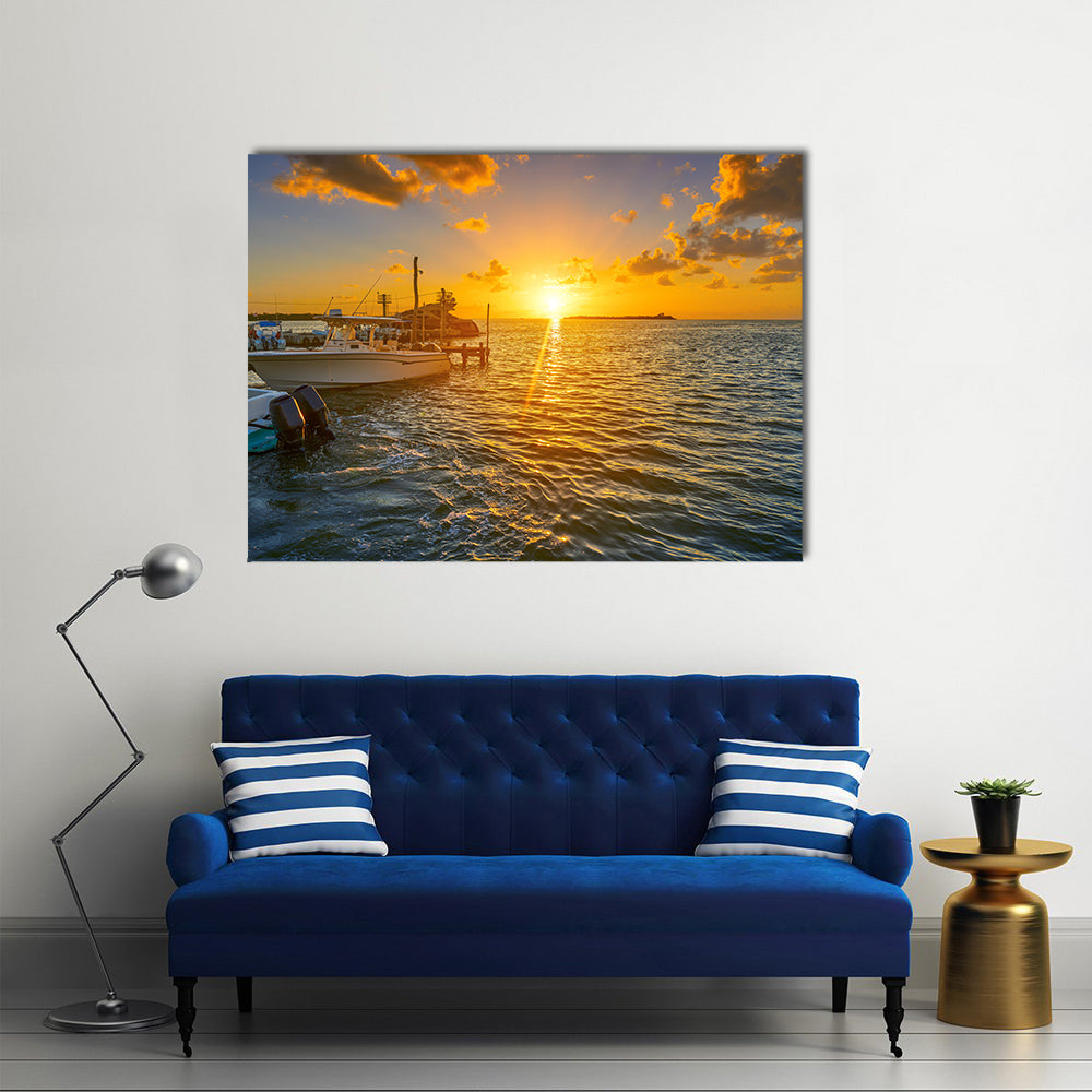 Scene Of A Holbox Island Port At Sunset In Mexico, Multi Panel Canvas Wall Art