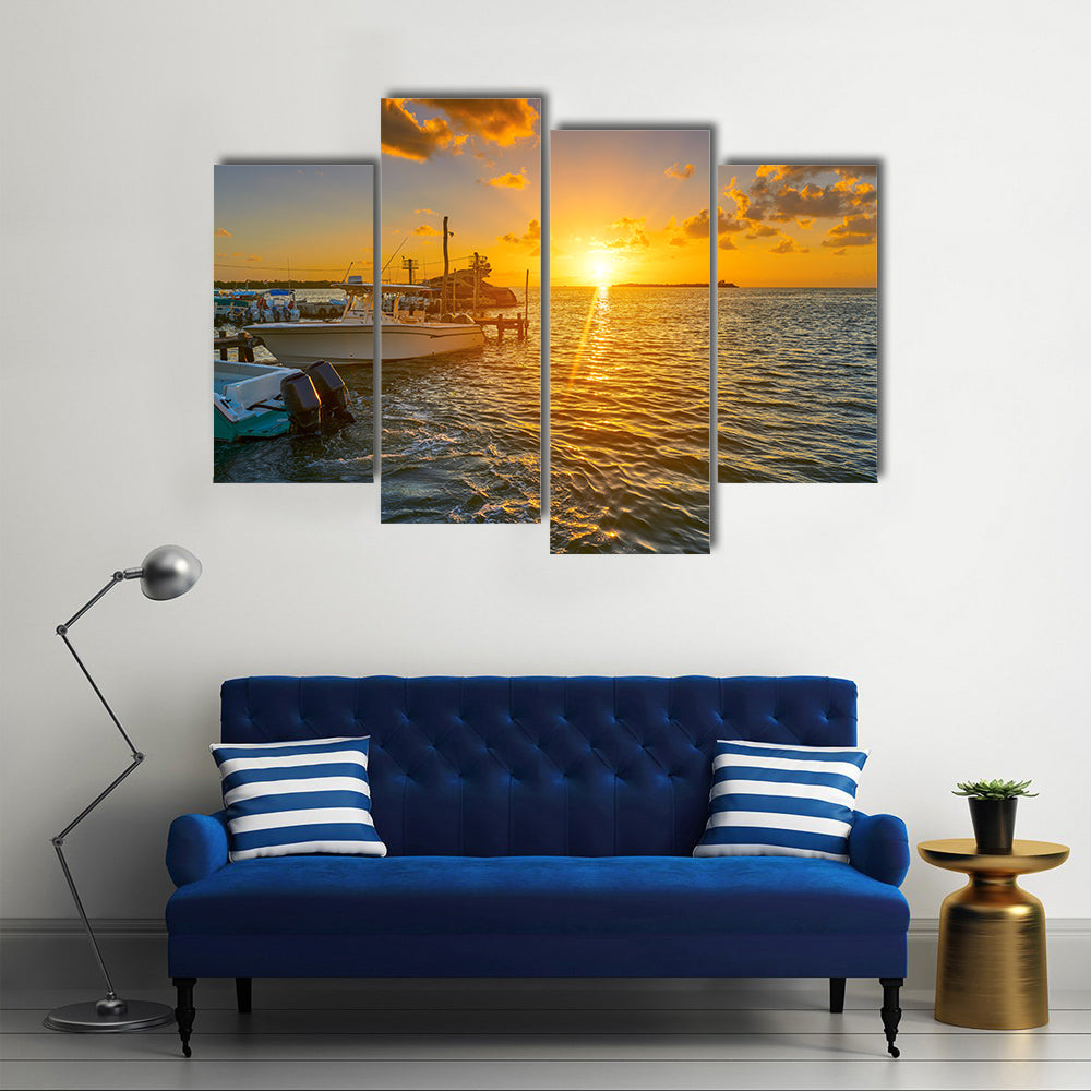 Scene Of A Holbox Island Port At Sunset In Mexico, Multi Panel Canvas Wall Art