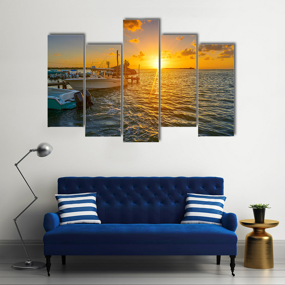Scene Of A Holbox Island Port At Sunset In Mexico, Multi Panel Canvas Wall Art