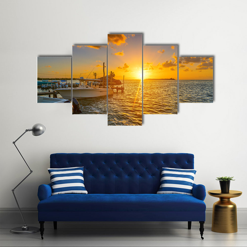 Scene Of A Holbox Island Port At Sunset In Mexico, Multi Panel Canvas Wall Art