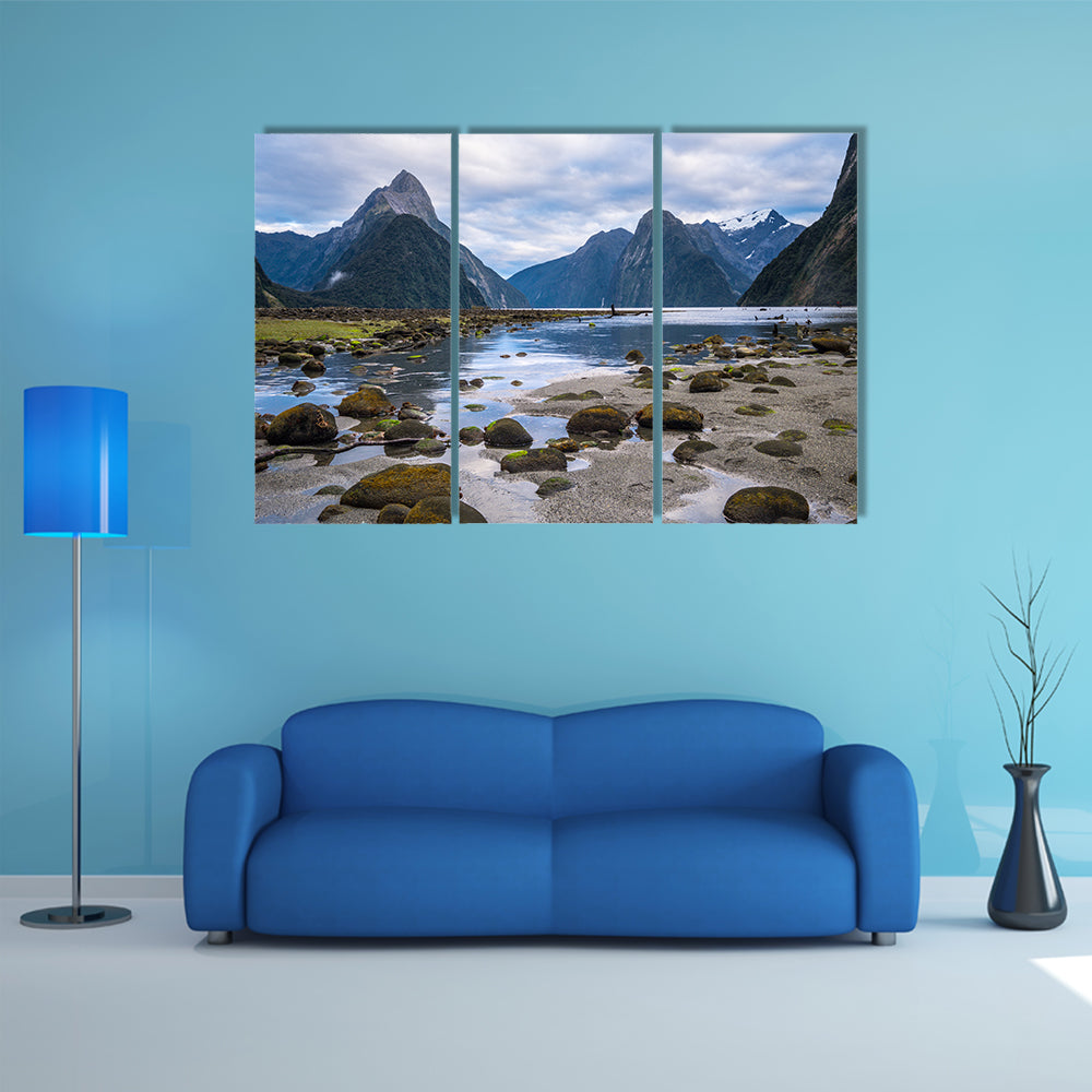 Milford Sound (Piopiotahi) Is Famous Attraction In Fiordland National Park New Zealand's South  Multi Panel Canvas Wall Art