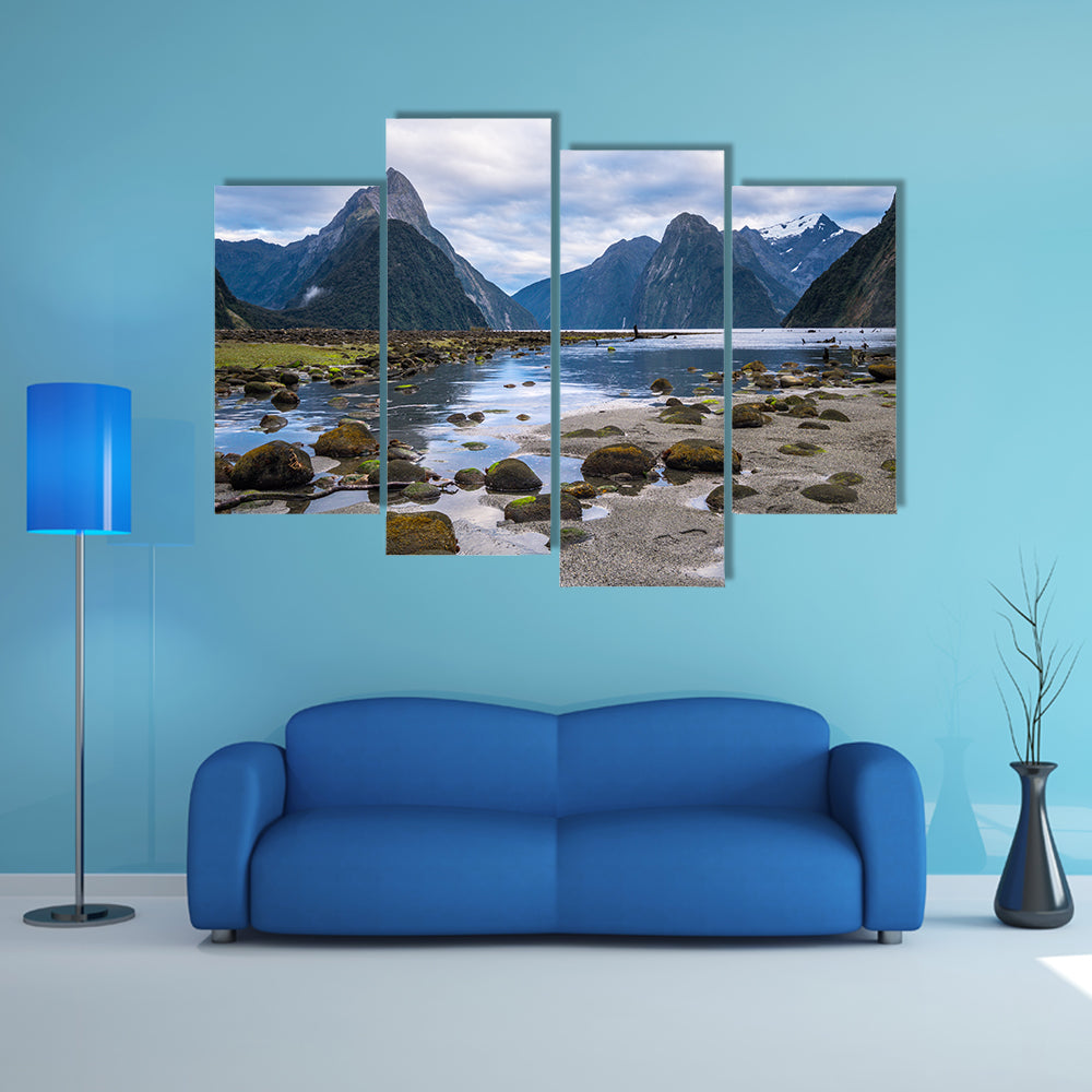 Milford Sound (Piopiotahi) Is Famous Attraction In Fiordland National Park New Zealand's South  Multi Panel Canvas Wall Art