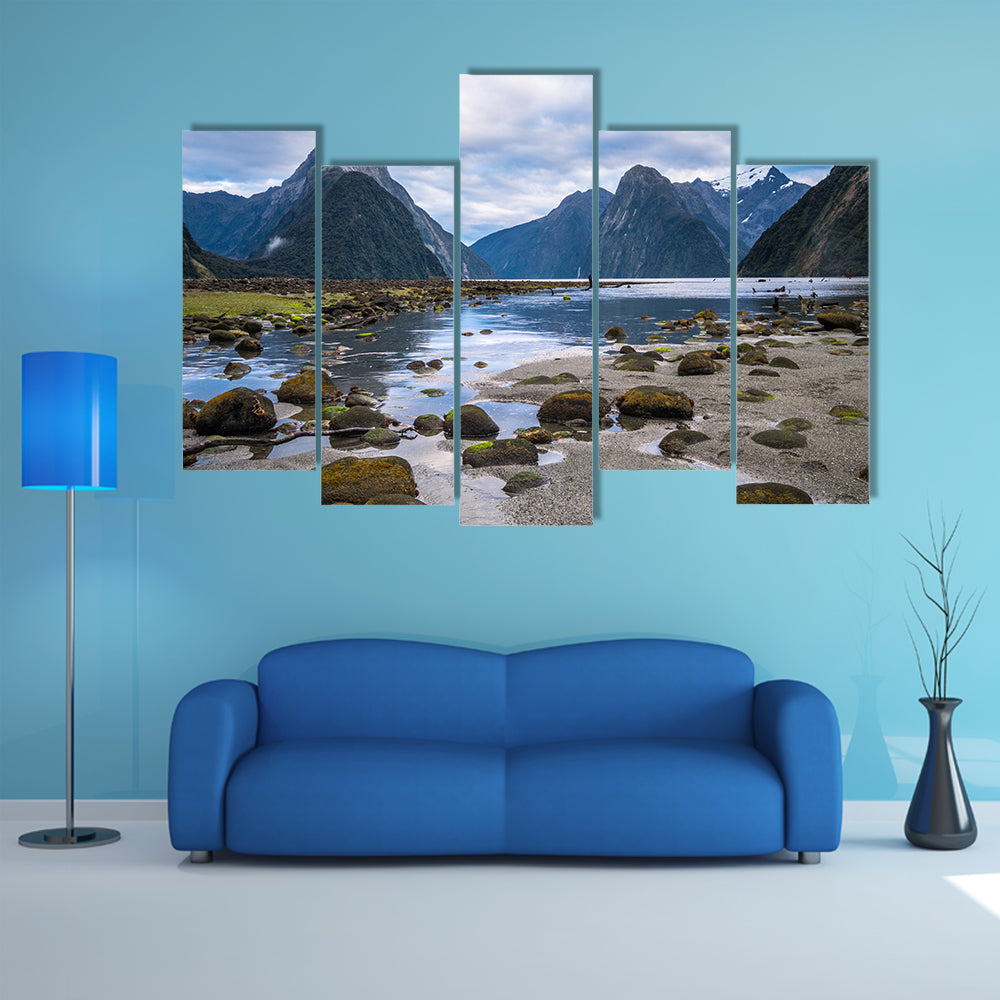 Milford Sound (Piopiotahi) Is Famous Attraction In Fiordland National Park New Zealand's South  Multi Panel Canvas Wall Art