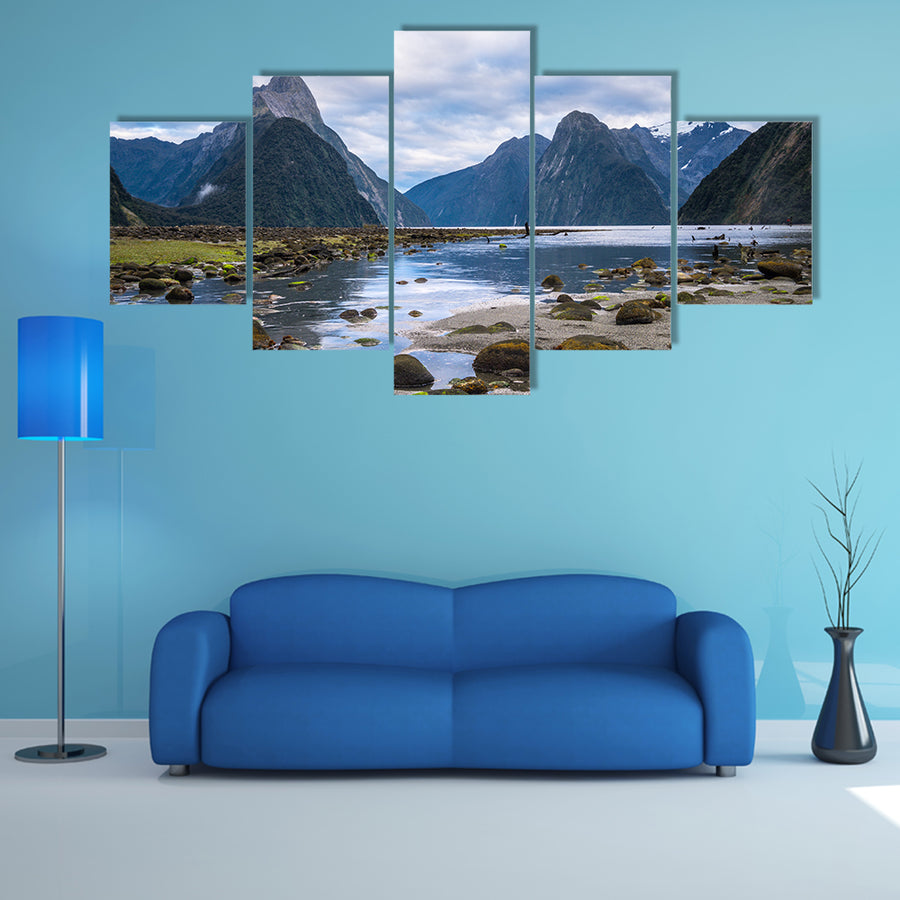 Milford Sound (Piopiotahi) Is Famous Attraction In Fiordland National Park New Zealand's South  Multi Panel Canvas Wall Art
