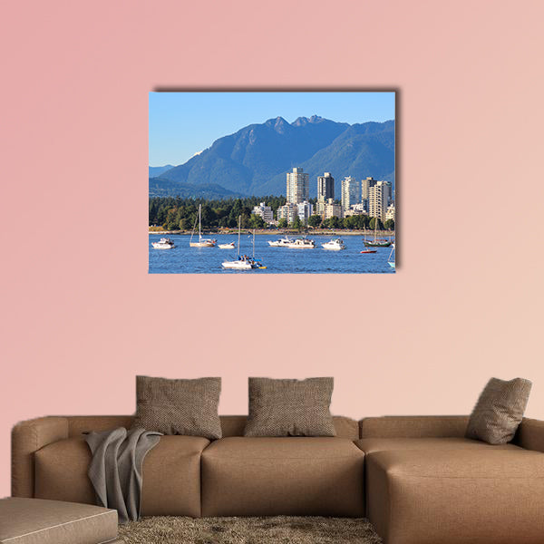 Yachts anchored in English Bay Beach in Vancouver, Canada Multi panel canvas wall art