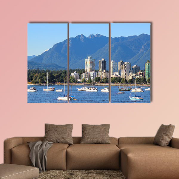 Yachts anchored in English Bay Beach in Vancouver, Canada Multi panel canvas wall art
