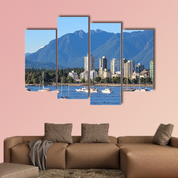Yachts anchored in English Bay Beach in Vancouver, Canada Multi panel canvas wall art