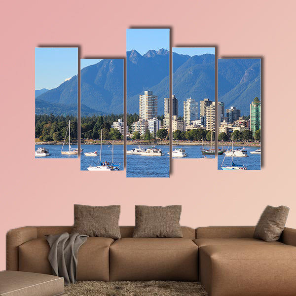 Yachts anchored in English Bay Beach in Vancouver, Canada Multi panel canvas wall art