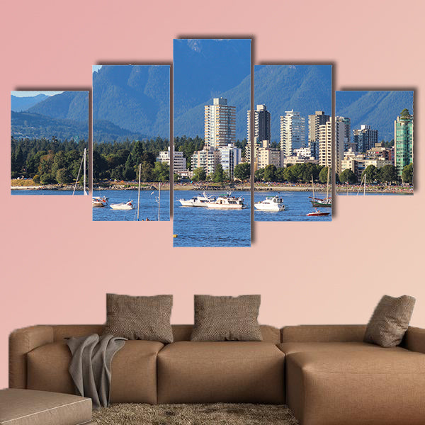 Yachts anchored in English Bay Beach in Vancouver, Canada Multi panel canvas wall art