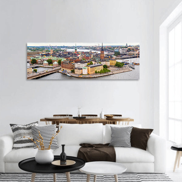 Old Town in Stockholm, Sweden in a summer day panoramic canvas wall art