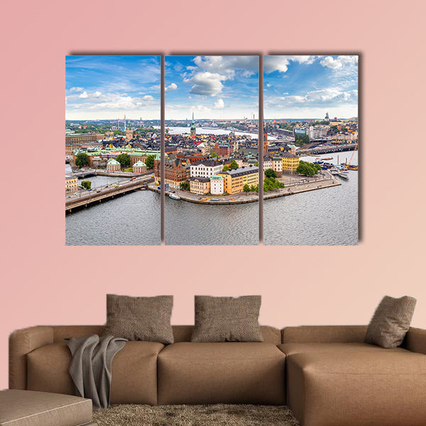 Panoramic view of Old Town (Gamla Stan) in Stockholm multi panel canvas wall art