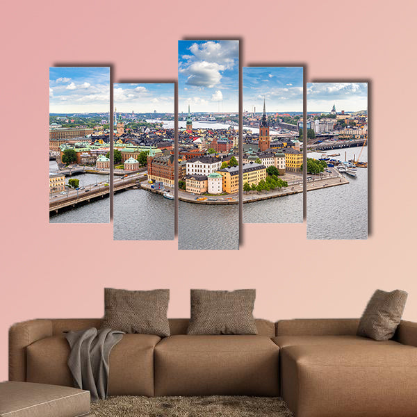 Panoramic view of Old Town (Gamla Stan) in Stockholm multi panel canvas wall art