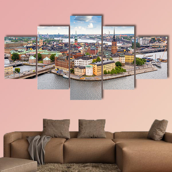 Panoramic view of Old Town (Gamla Stan) in Stockholm multi panel canvas wall art