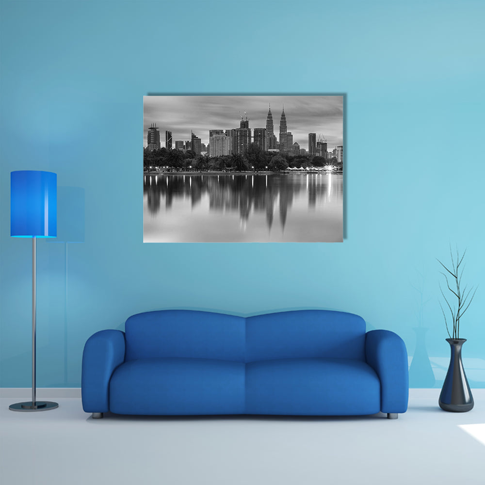 The kuala Lumpur morning scenery in black and white multi panel canvas wall art