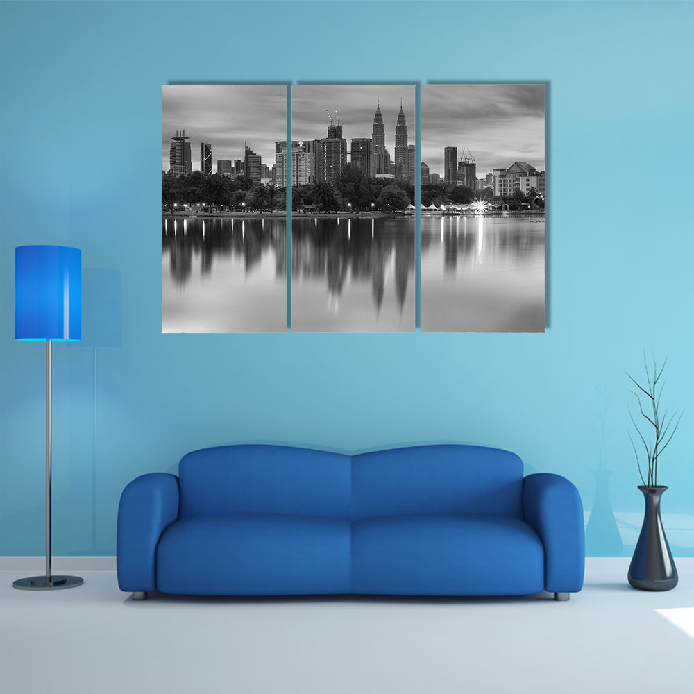 The kuala Lumpur morning scenery in black and white multi panel canvas wall art