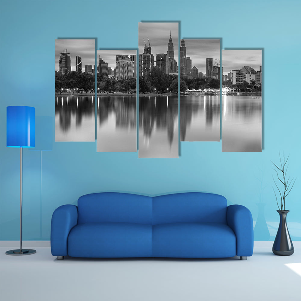 The kuala Lumpur morning scenery in black and white multi panel canvas wall art