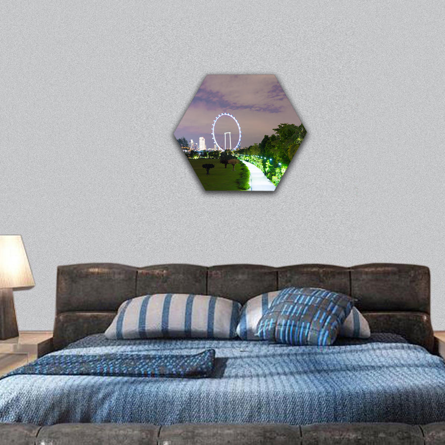 Night view of Garden by the Bay, Singapore hexagonal canvas wall art