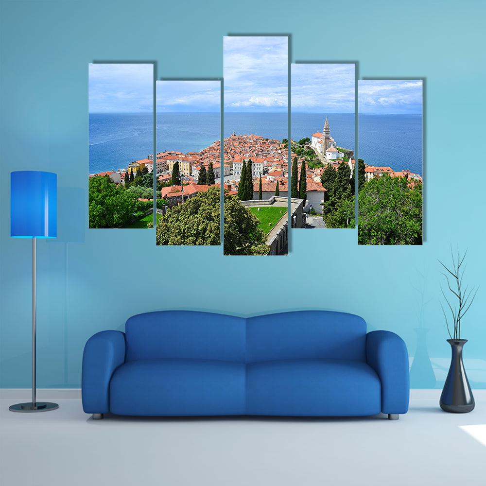 View of Piran town in Slovenia multi panel canvas wall art