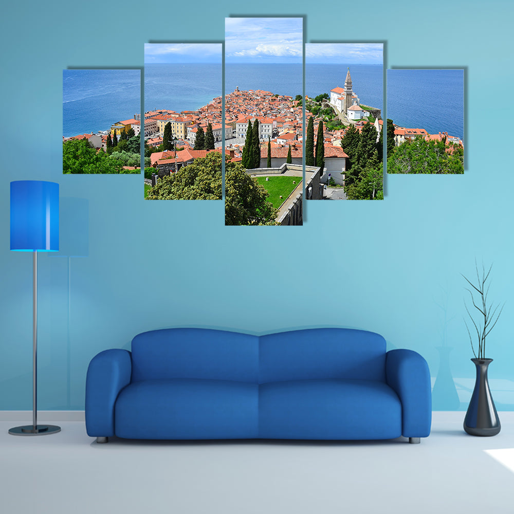View of Piran town in Slovenia multi panel canvas wall art