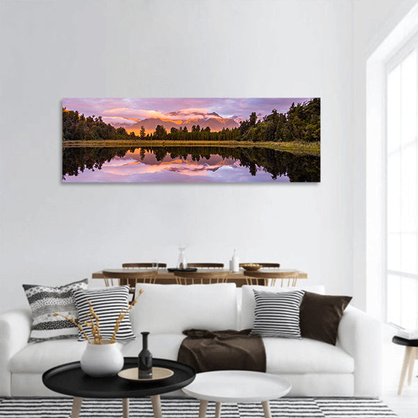 Lake Matheson ,Fox Glacier in Coast of Island of New Zealand panoramic canvas wall art