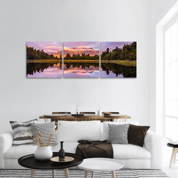 Lake Matheson ,Fox Glacier in Coast of Island of New Zealand panoramic canvas wall art