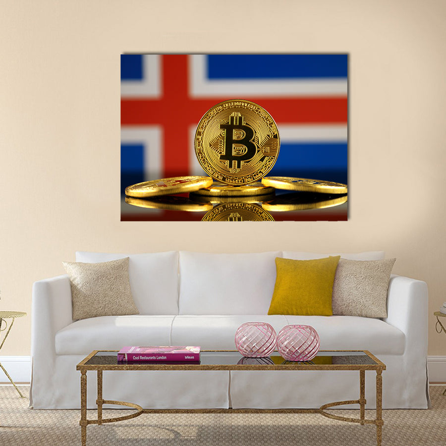 Physical version of Bitcoin multi panel canvas wall art