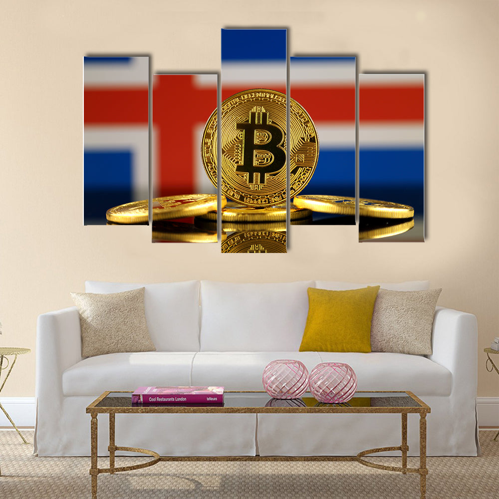 Physical version of Bitcoin multi panel canvas wall art