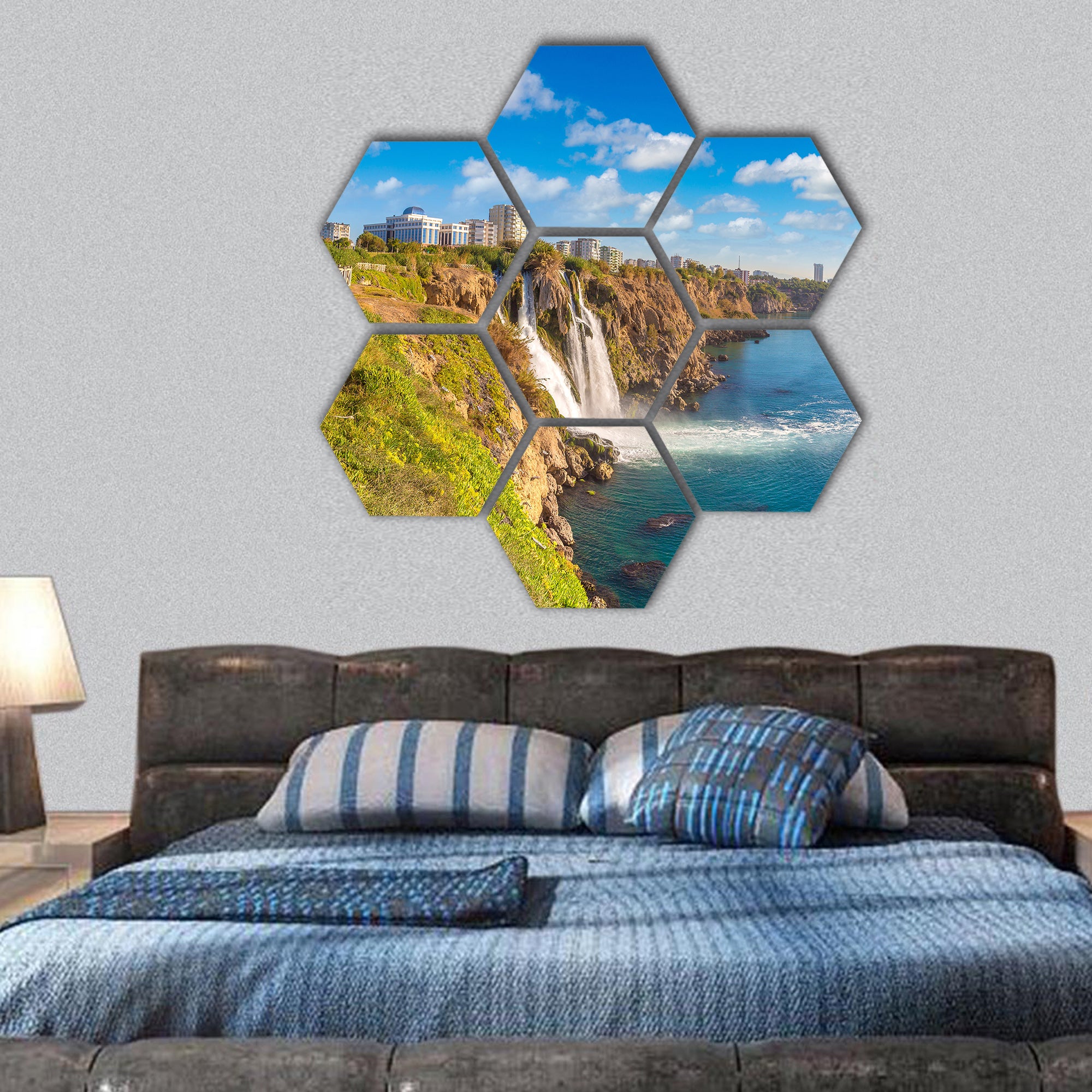 Duden waterfall in Antalya, Turkey  hexagonal canvas wall art